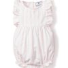 Kids Petite Plume Rompers | Baby'S Twill Stripe Ruffled Romper In Pink And White Stripe