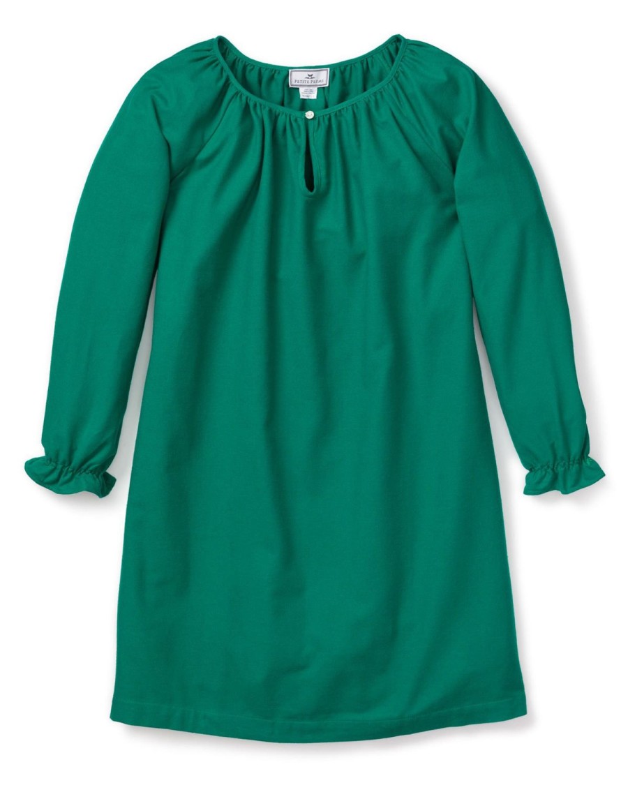 Kids Petite Plume Nightgowns | Girl'S Flannel Delphine Nightgown In Green