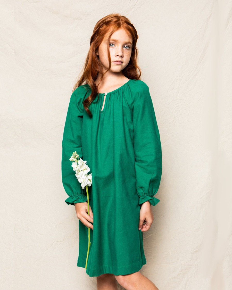 Kids Petite Plume Nightgowns | Girl'S Flannel Delphine Nightgown In Green