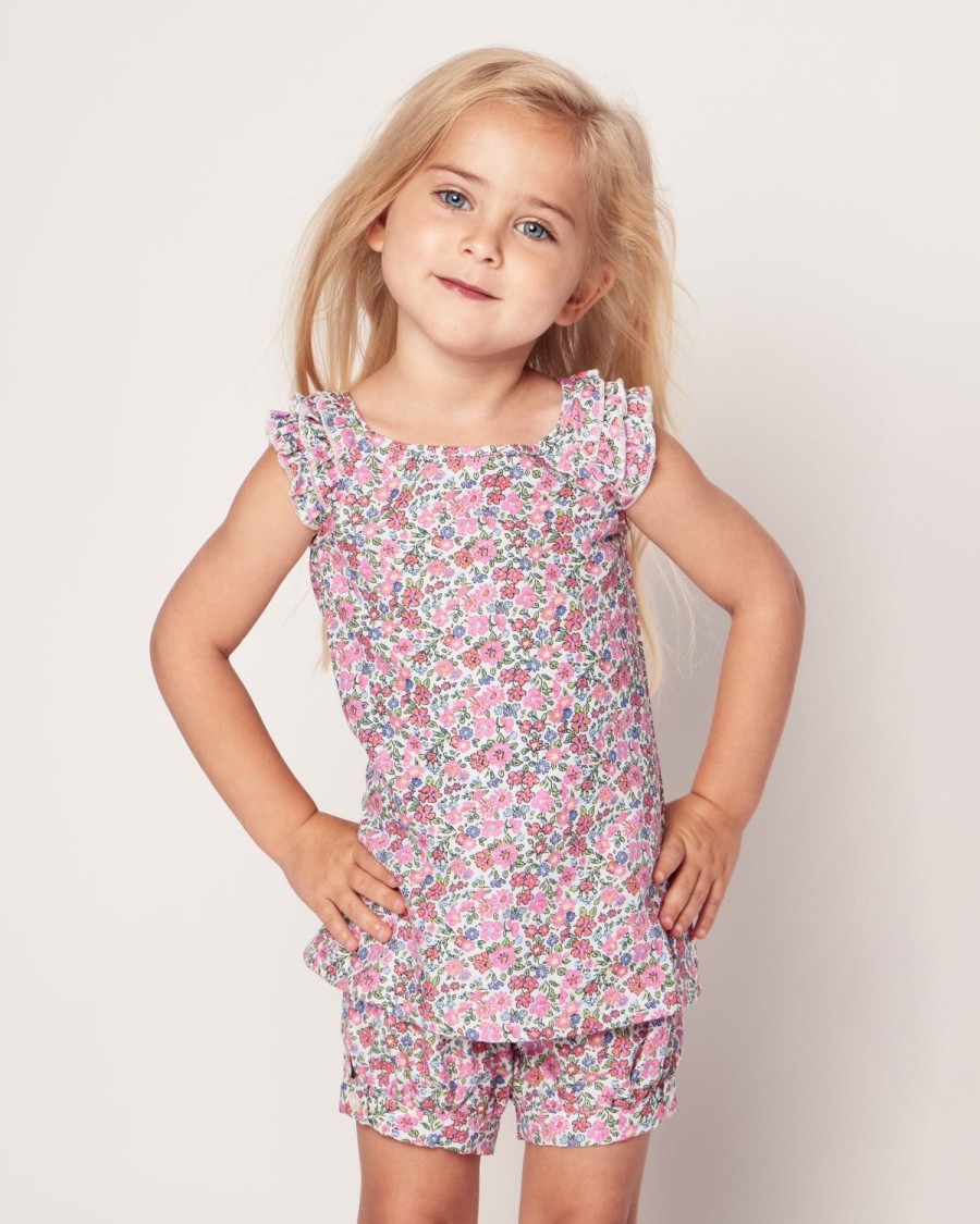 Kids Petite Plume Pajamas | Girl'S Twill Amelie Short Set In Fleurs De Rose