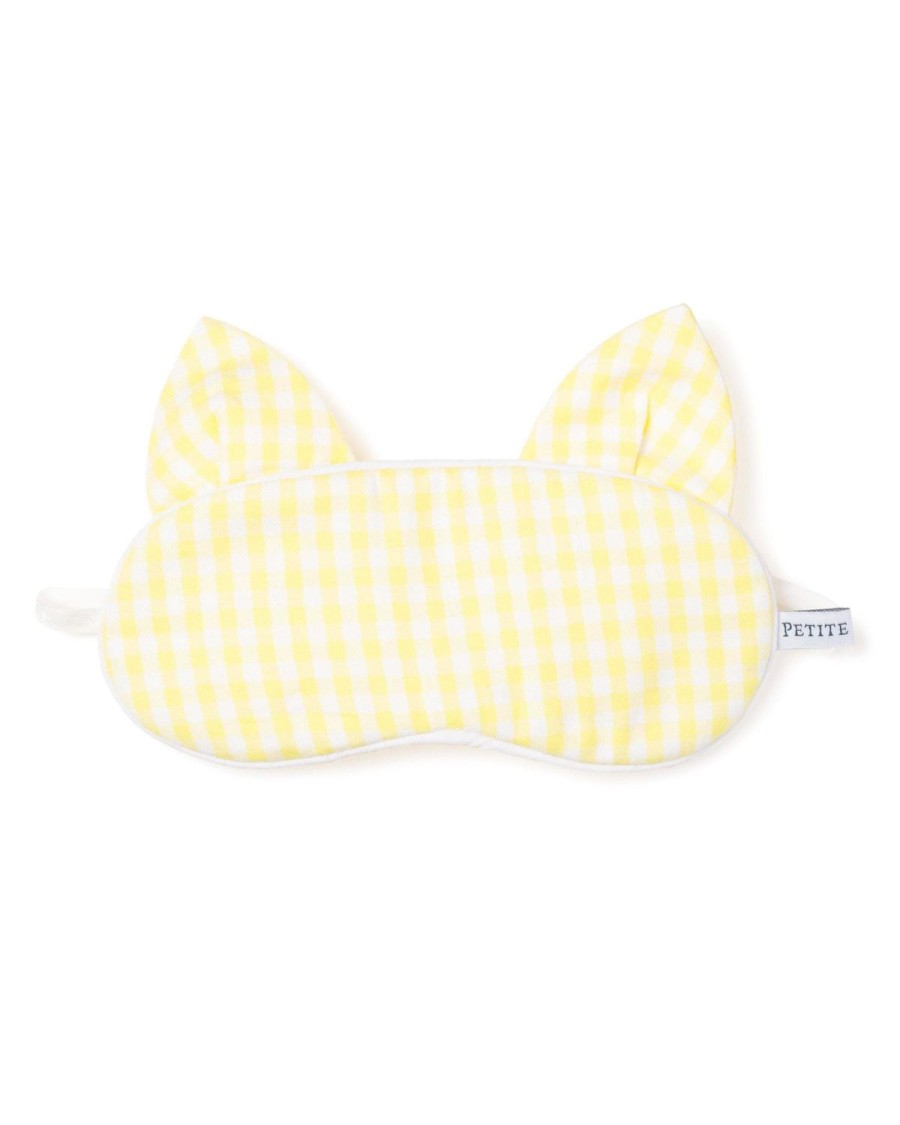 Kids Petite Plume Slippers & Accessories | Kid'S Twill Kitty Sleep Mask In Yellow Gingham