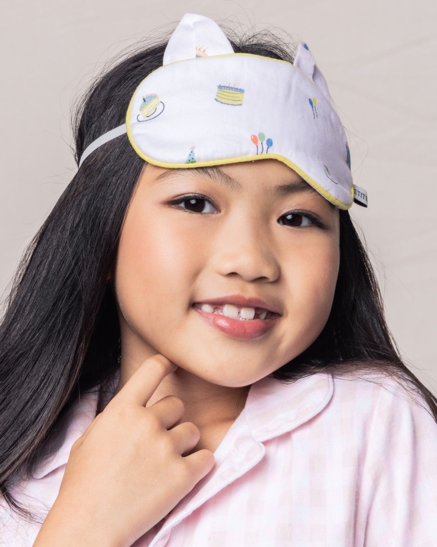 Kids Petite Plume Slippers & Accessories | Kid'S Twill Kitty Sleep Mask In Birthday Wishes