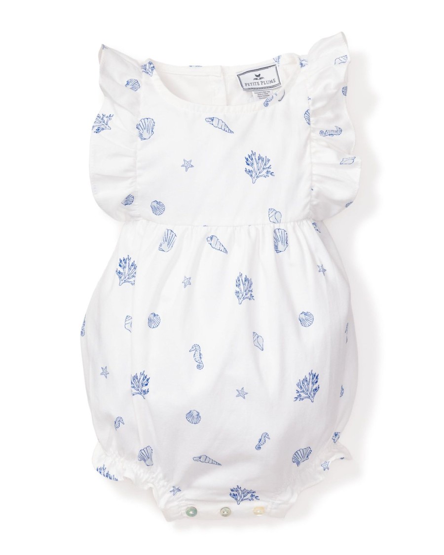 Kids Petite Plume Rompers | Baby'S Twill Ruffled Romper In Suffolk Seashells