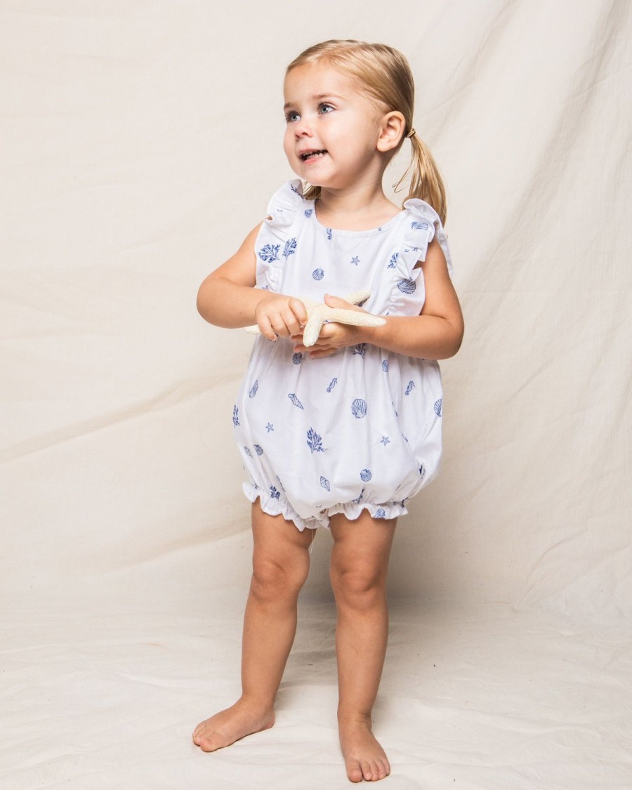 Kids Petite Plume Rompers | Baby'S Twill Ruffled Romper In Suffolk Seashells