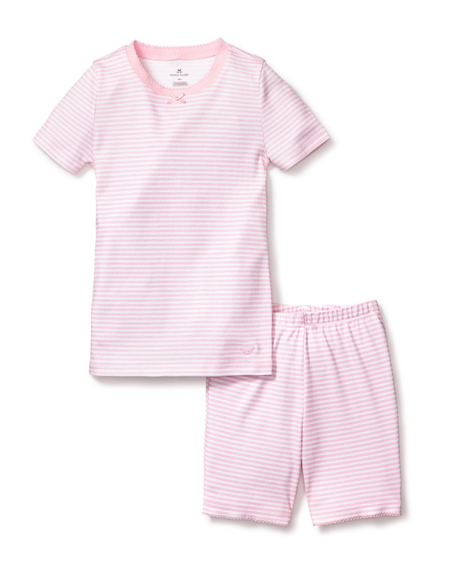 Kids Petite Plume Pajamas | Kid'S Pima Snug Fit Pajama Short Set In Pink Stripes