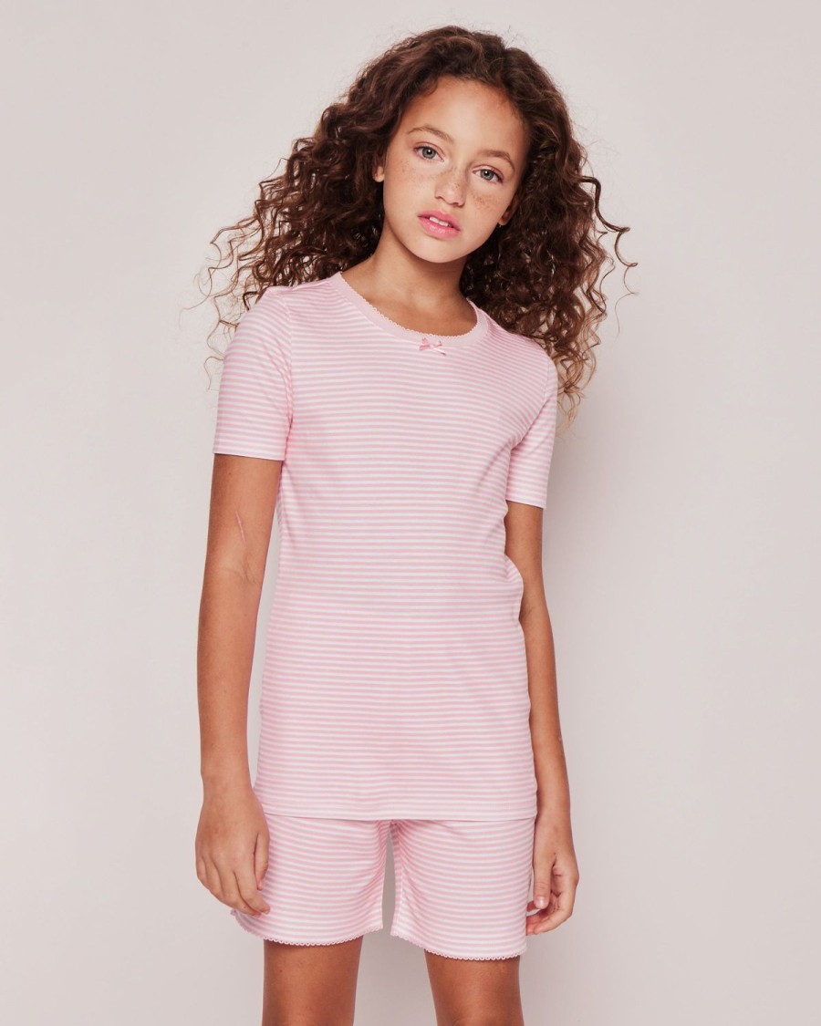 Kids Petite Plume Pajamas | Kid'S Pima Snug Fit Pajama Short Set In Pink Stripes