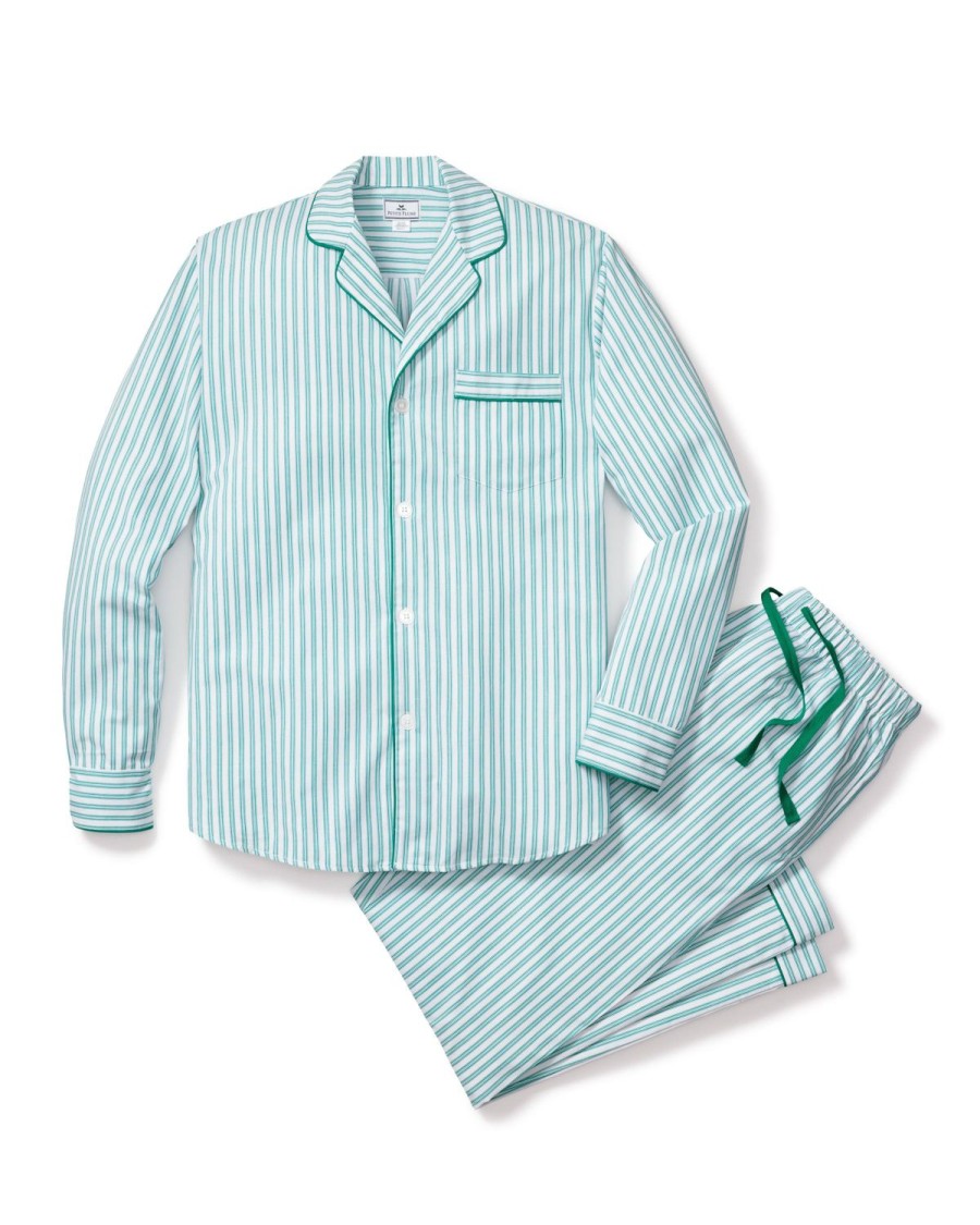 Men Petite Plume | Men'S Twill Pajama Set In Emerald Ticking