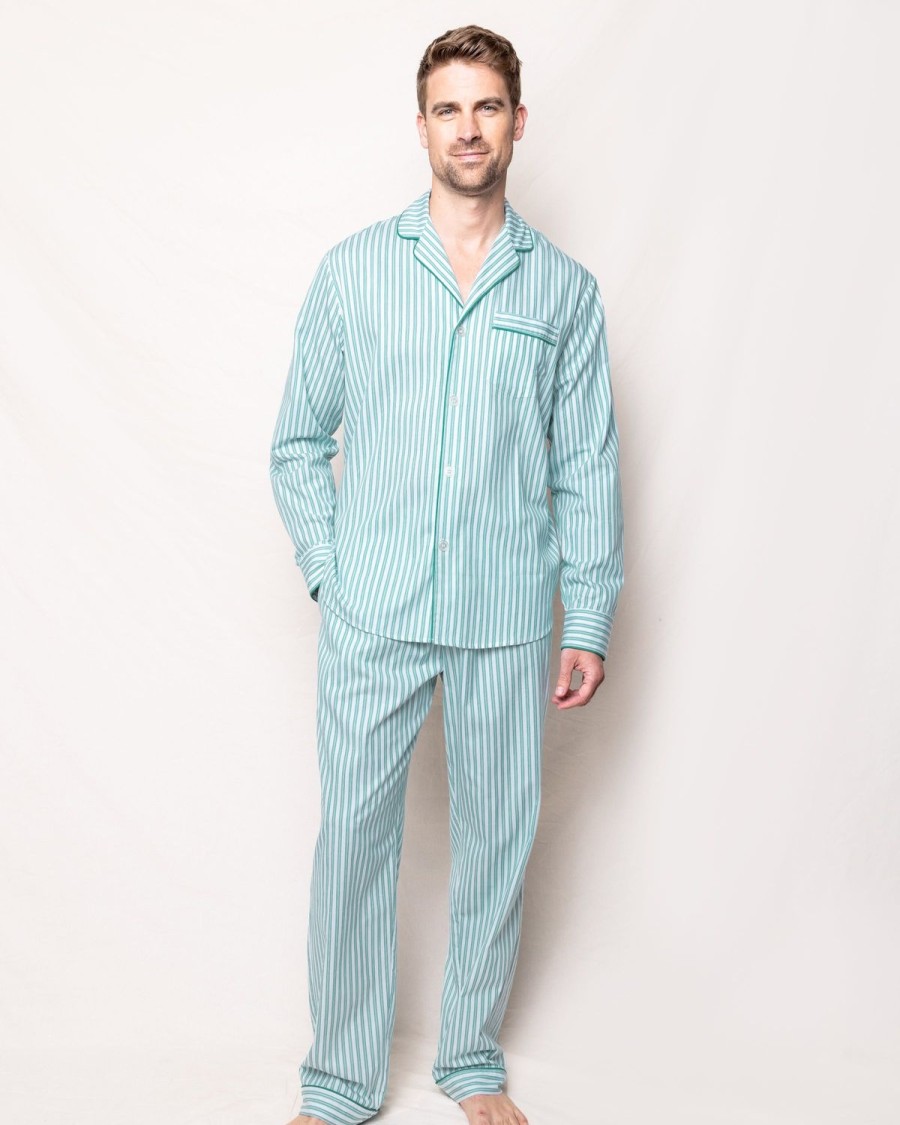 Men Petite Plume | Men'S Twill Pajama Set In Emerald Ticking