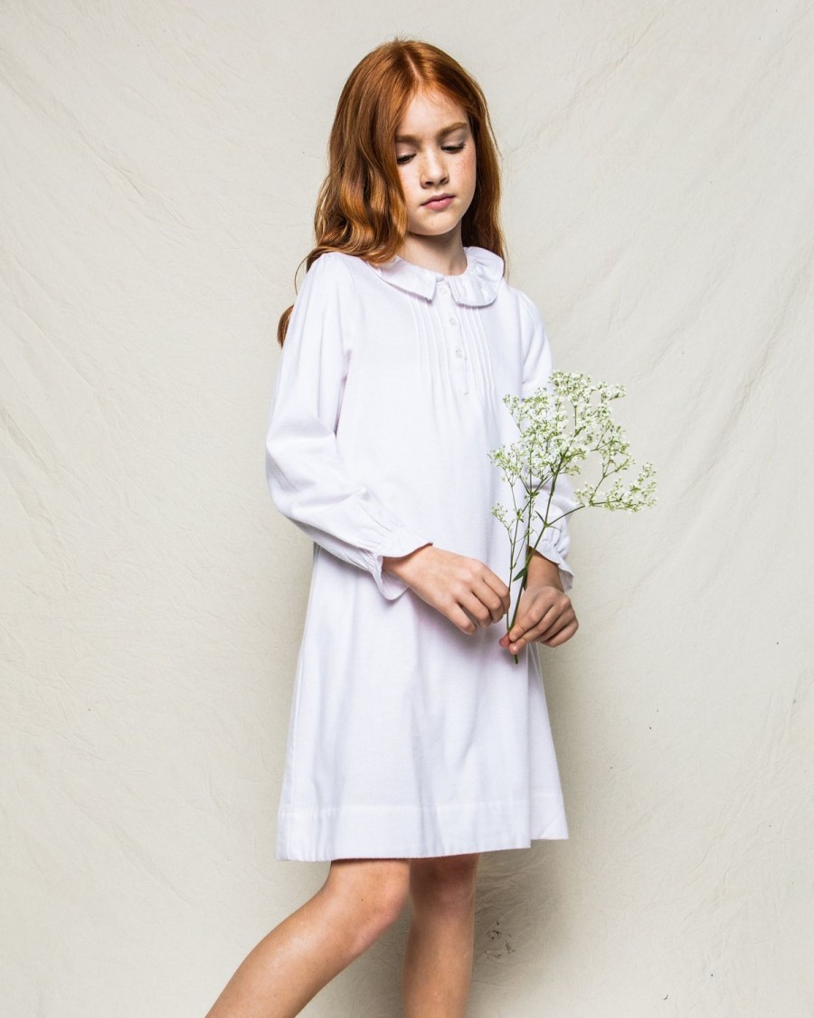 Kids Petite Plume Nightgowns | Girl'S Flannel Victoria Nightgown In White