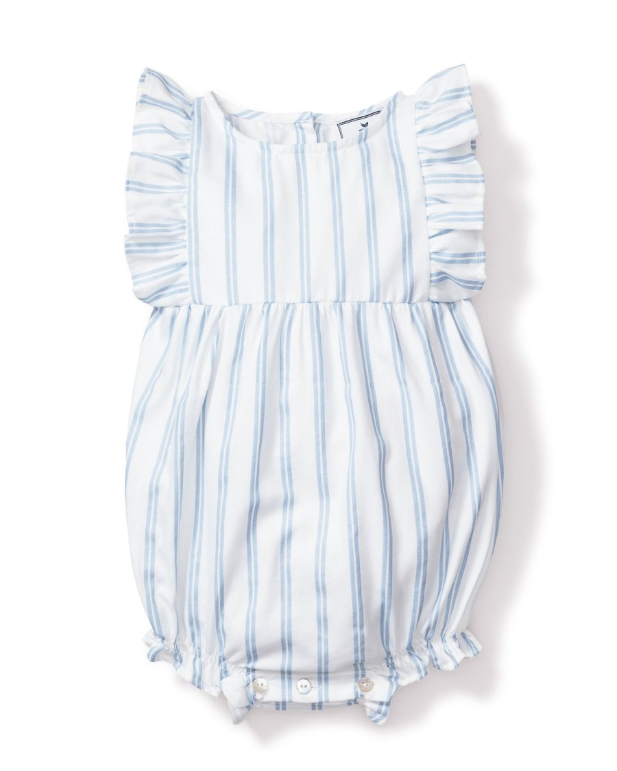 Kids Petite Plume Rompers | Baby'S Twill Ruffled Romper In Periwinkle Stripe