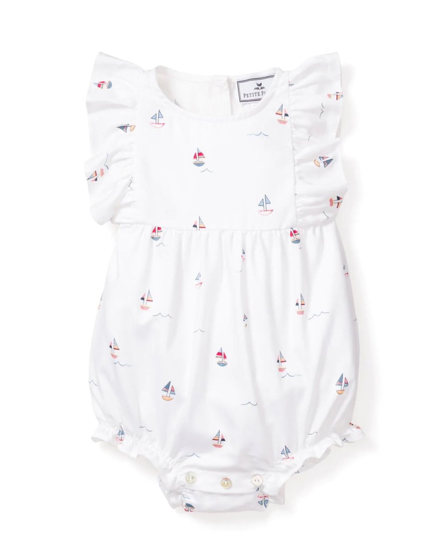 Kids Petite Plume Rompers | Baby'S Twill Ruffled Romper In Bateau