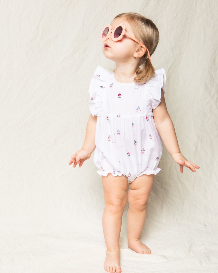 Kids Petite Plume Rompers | Baby'S Twill Ruffled Romper In Bateau