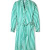 Men Petite Plume | Men'S Silk Long Robe In Green Stripe