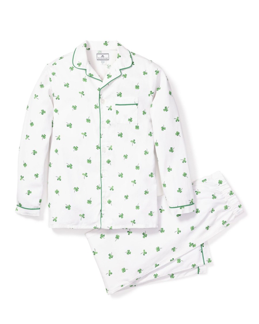 Kids Petite Plume Pajamas | Kid'S Twill Pajama Set In Shamrocks