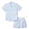 Men Petite Plume | Men'S Twill Pajama Short Set In Light Blue Gingham