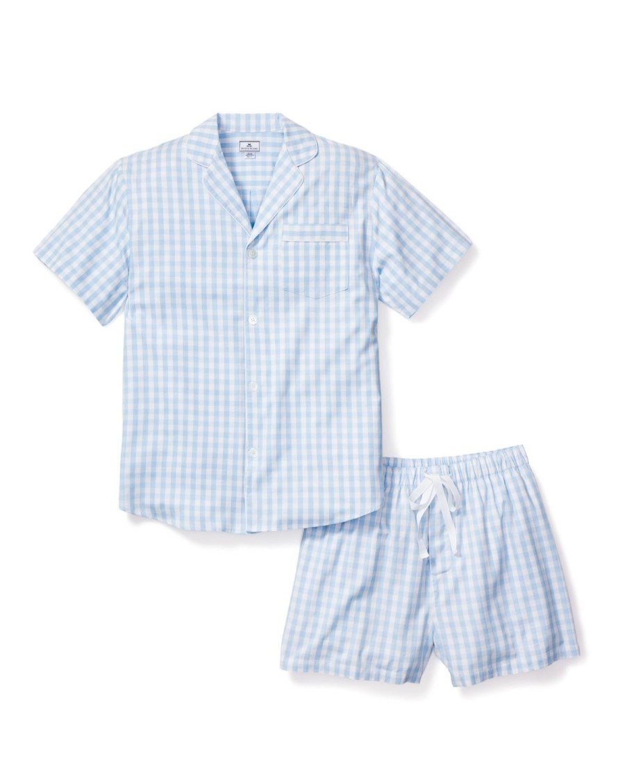 Men Petite Plume | Men'S Twill Pajama Short Set In Light Blue Gingham