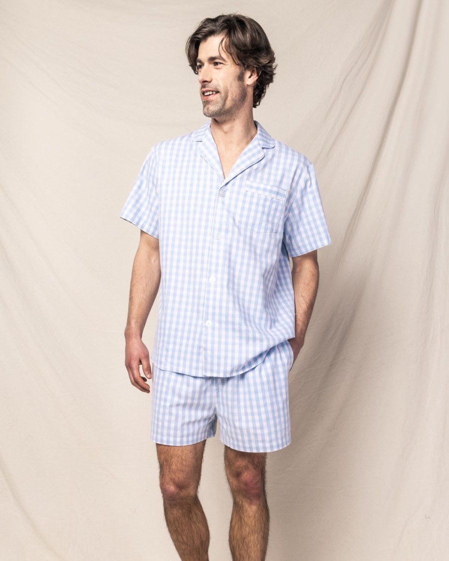 Men Petite Plume | Men'S Twill Pajama Short Set In Light Blue Gingham