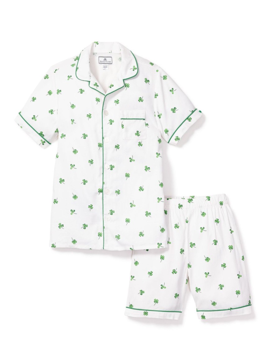 Kids Petite Plume Pajamas | Kid'S Twill Pajama Short Set In Shamrocks