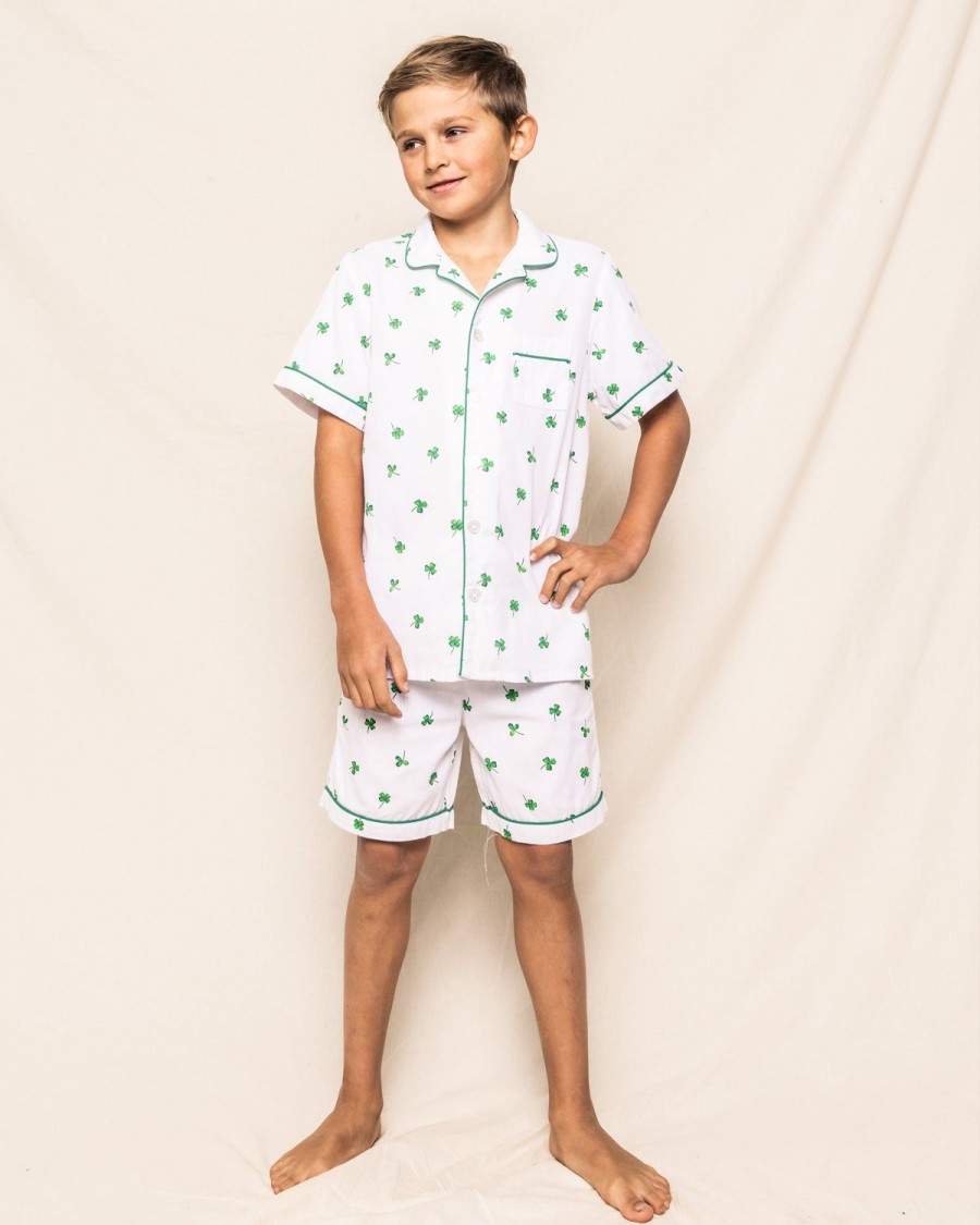 Kids Petite Plume Pajamas | Kid'S Twill Pajama Short Set In Shamrocks