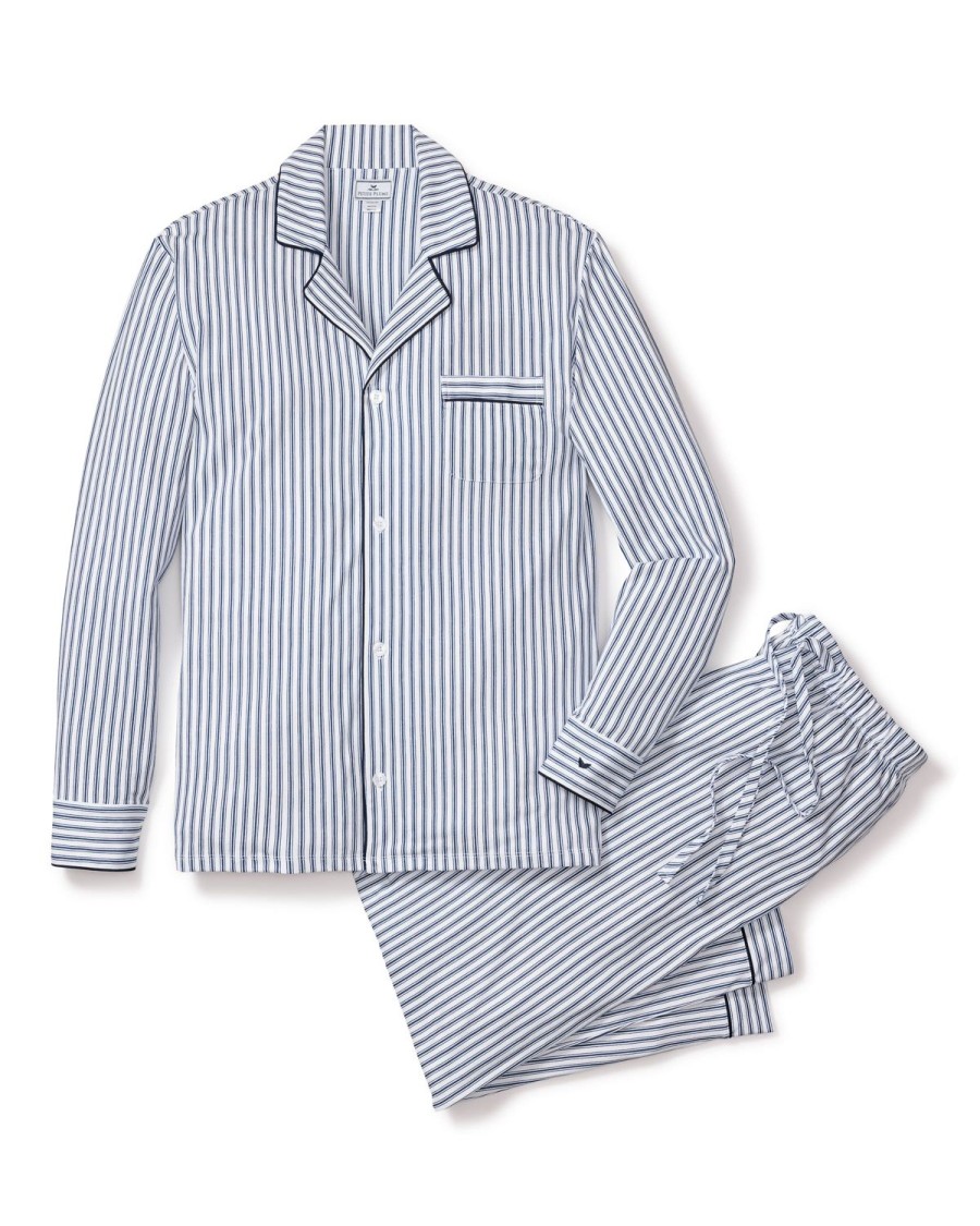 Men Petite Plume | Men'S Pima Pajama Set In Navy French Ticking