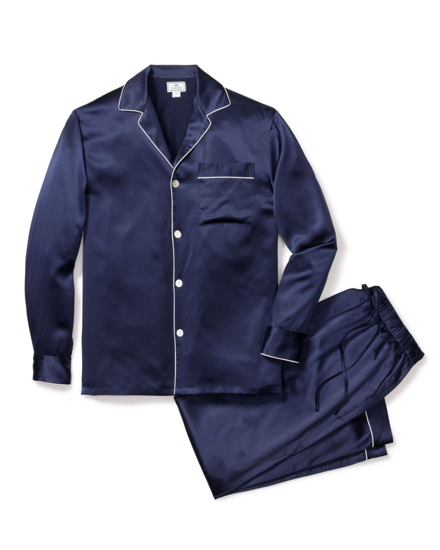 Men Petite Plume | Men'S Silk Pajama Set In Navy