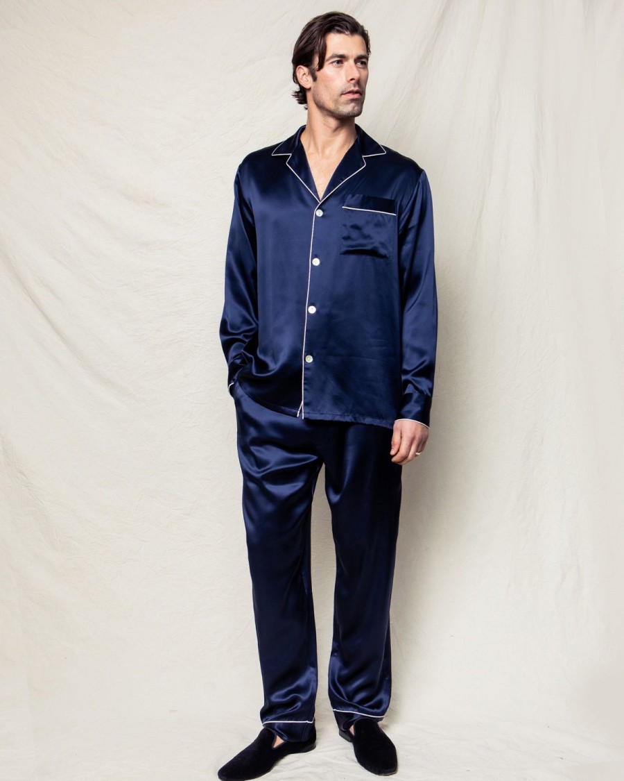 Men Petite Plume | Men'S Silk Pajama Set In Navy